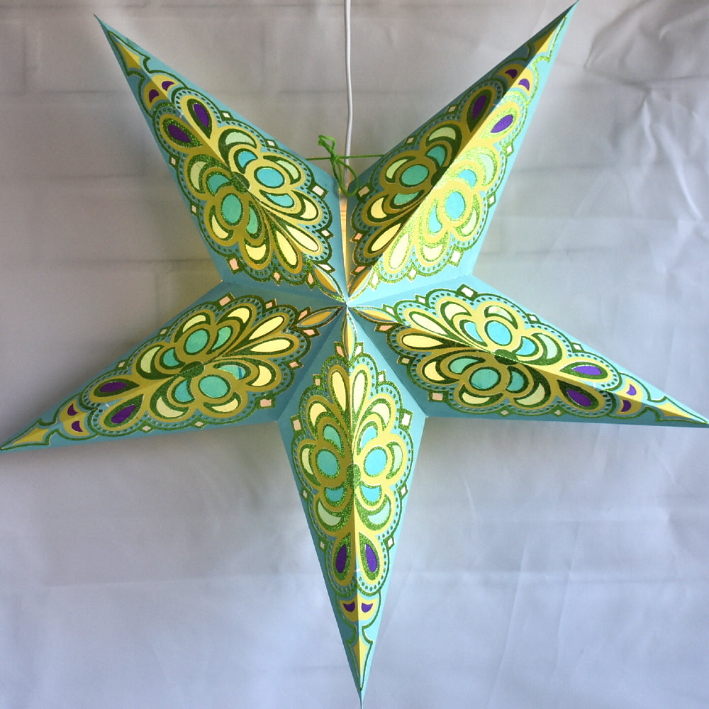 24 Moravian Glossy Gold Multi-Point Paper Star Lantern Lamp, Hanging