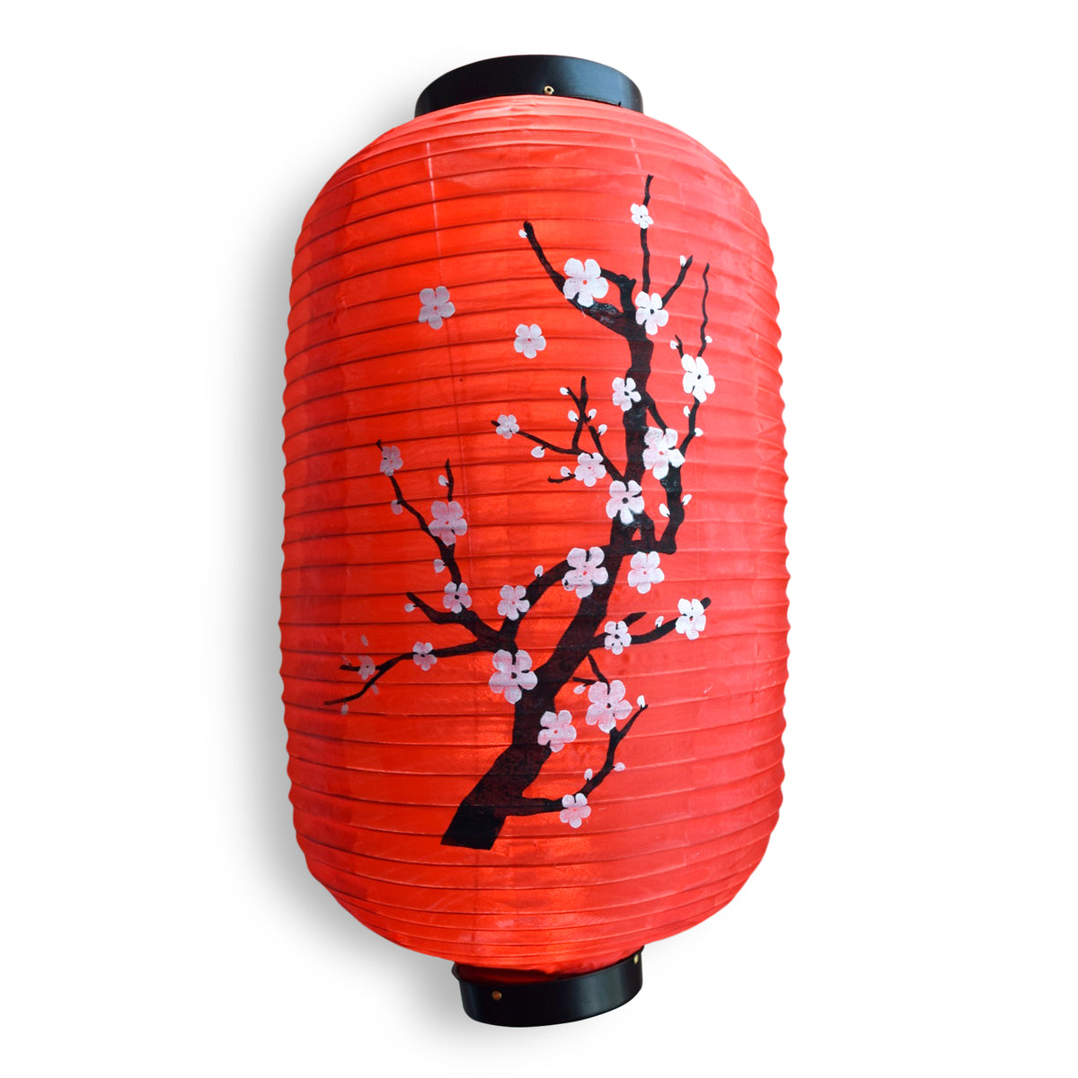 Japanese Style Nylon Lantern with Plum Tree Blossoms, Red (10&quot;W x 16.5&quot;H)