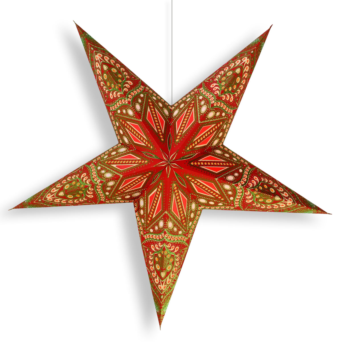 24 Inch Paper Star Lantern, Red Green Twilight KIT with Pendant Light Included