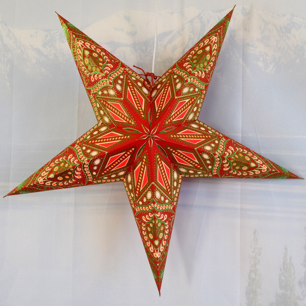 24 Inch Paper Star Lantern, Red Green Twilight KIT with Pendant Light Included