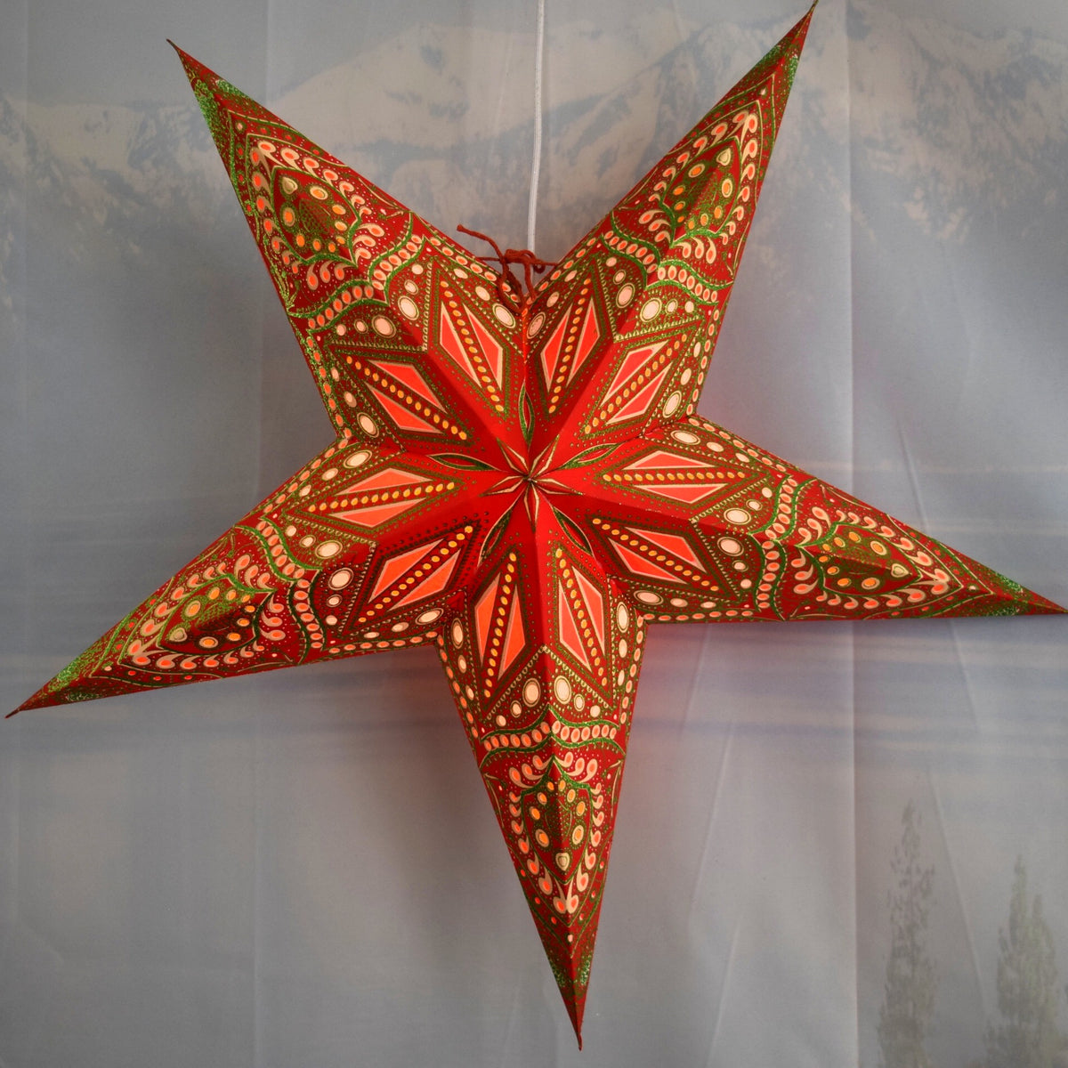 24 Inch Paper Star Lantern, Red Green Twilight KIT with Pendant Light Included