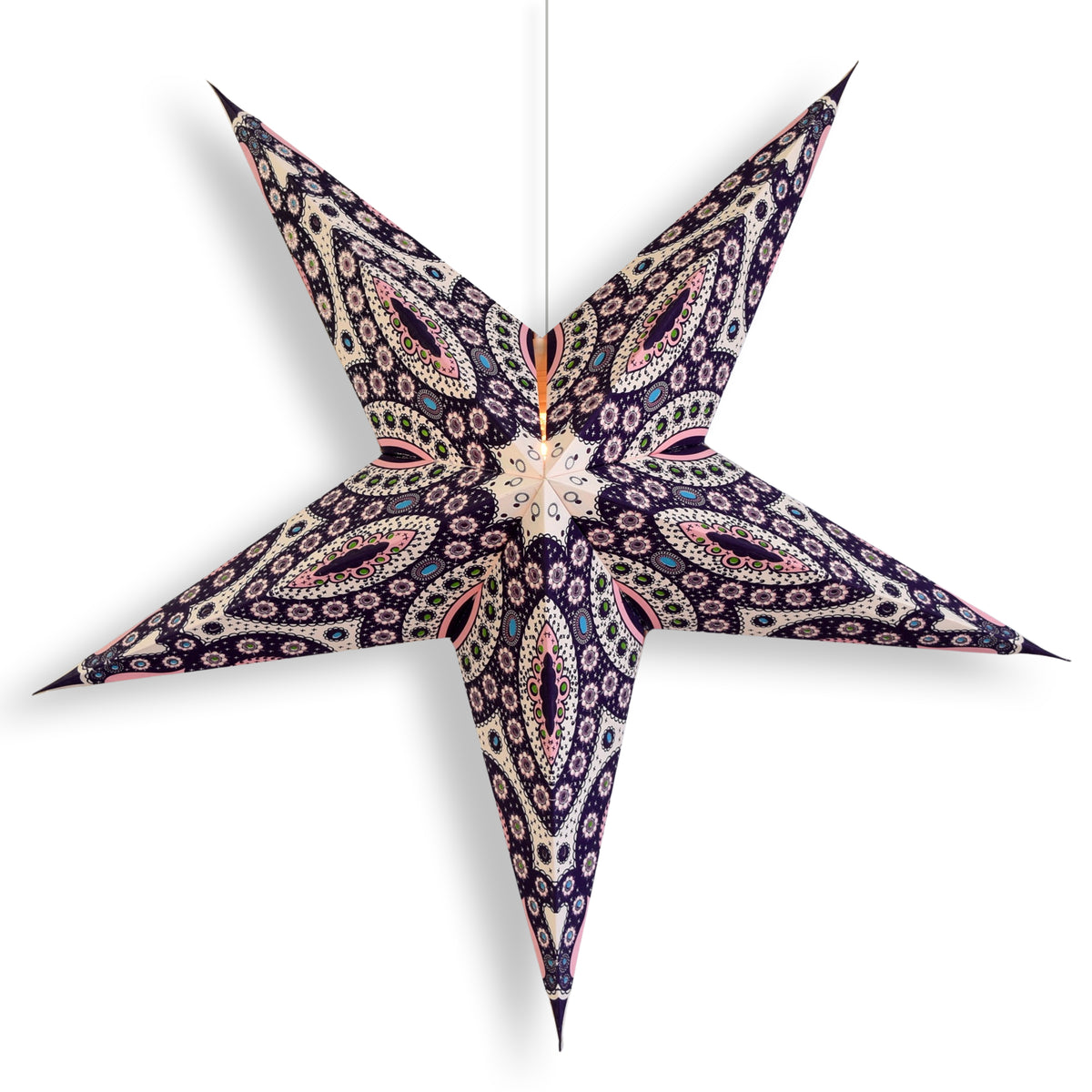 24 Inch Paper Star Lantern, Pink Purple Starlight KIT with Pendant Light Included