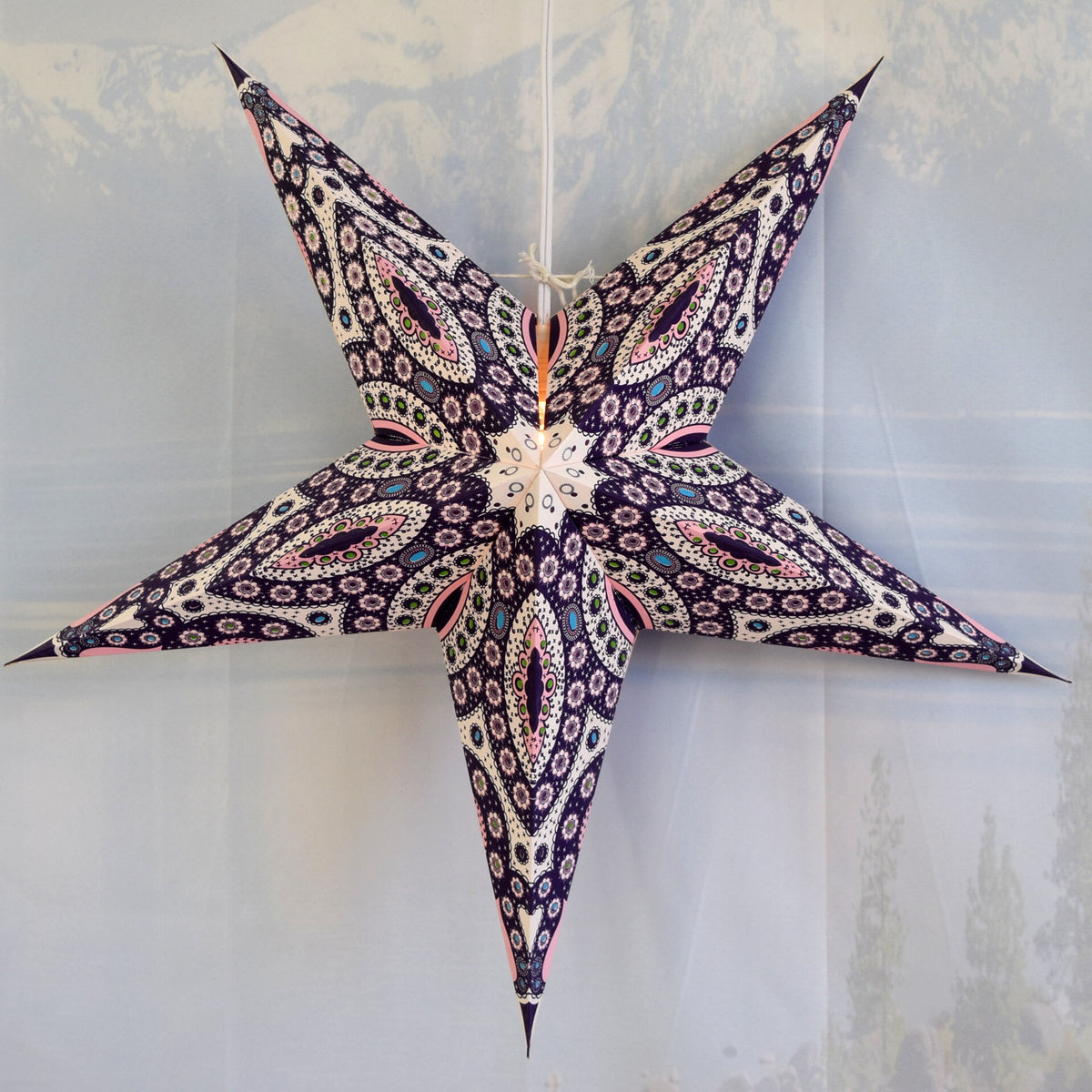 24 Inch Paper Star Lantern, Pink Purple Starlight KIT with Pendant Light Included