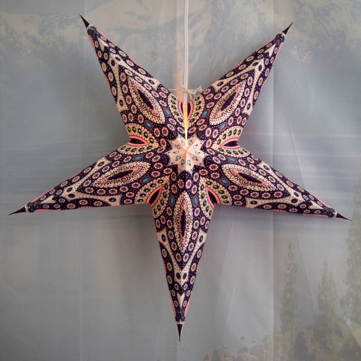 24 Inch Paper Star Lantern, Pink Purple Starlight KIT with Pendant Light Included