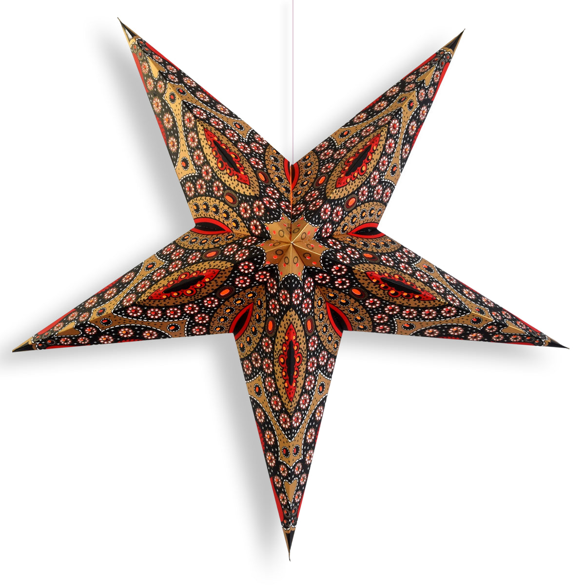 24 Inch Paper Star Lantern, Red Gold Starlight KIT with Pendant Light Included