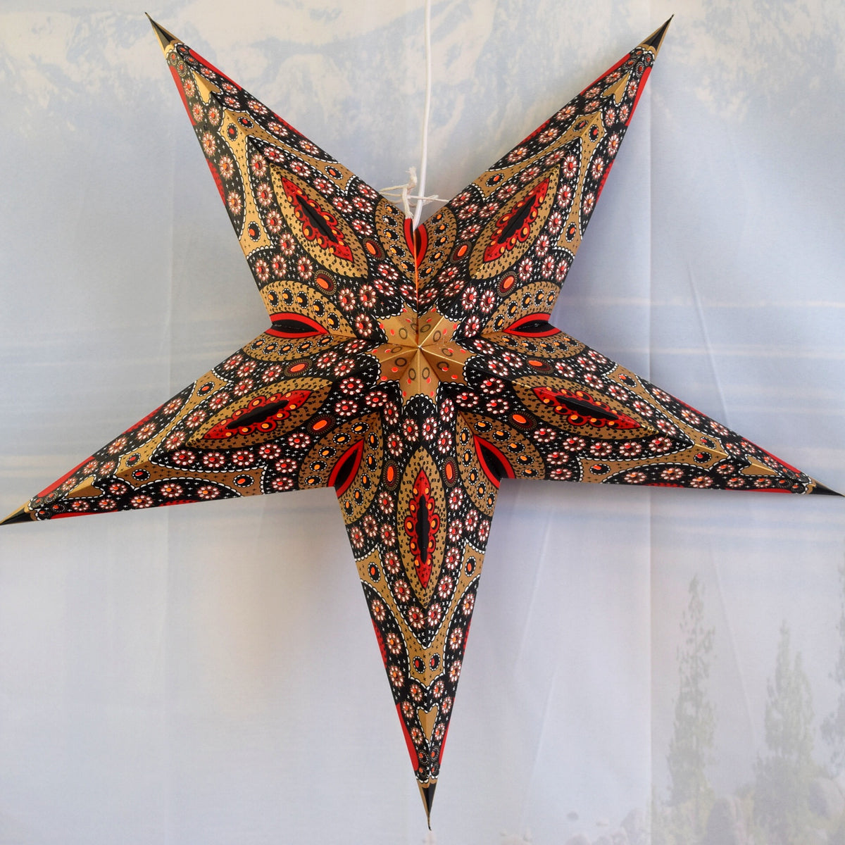 24 Inch Paper Star Lantern, Red Gold Starlight KIT with Pendant Light Included