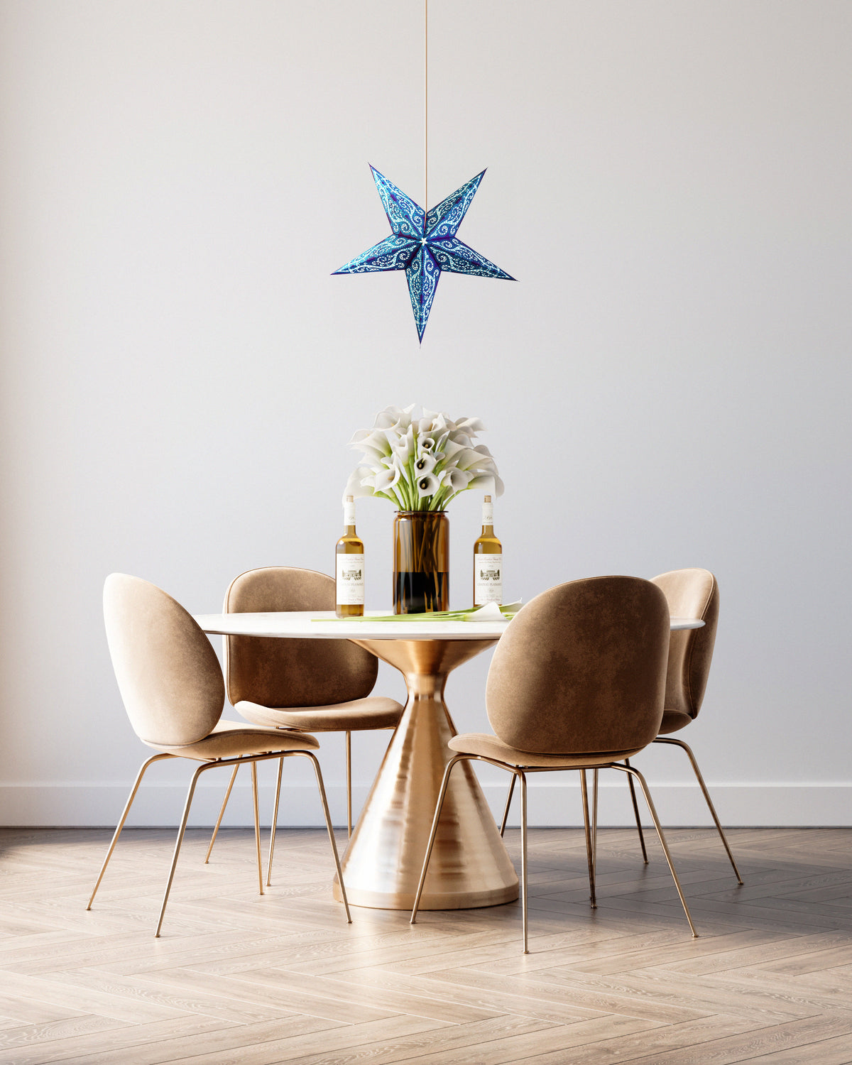 24 Inch Paper Star Lantern, Blue Mystic Glitter