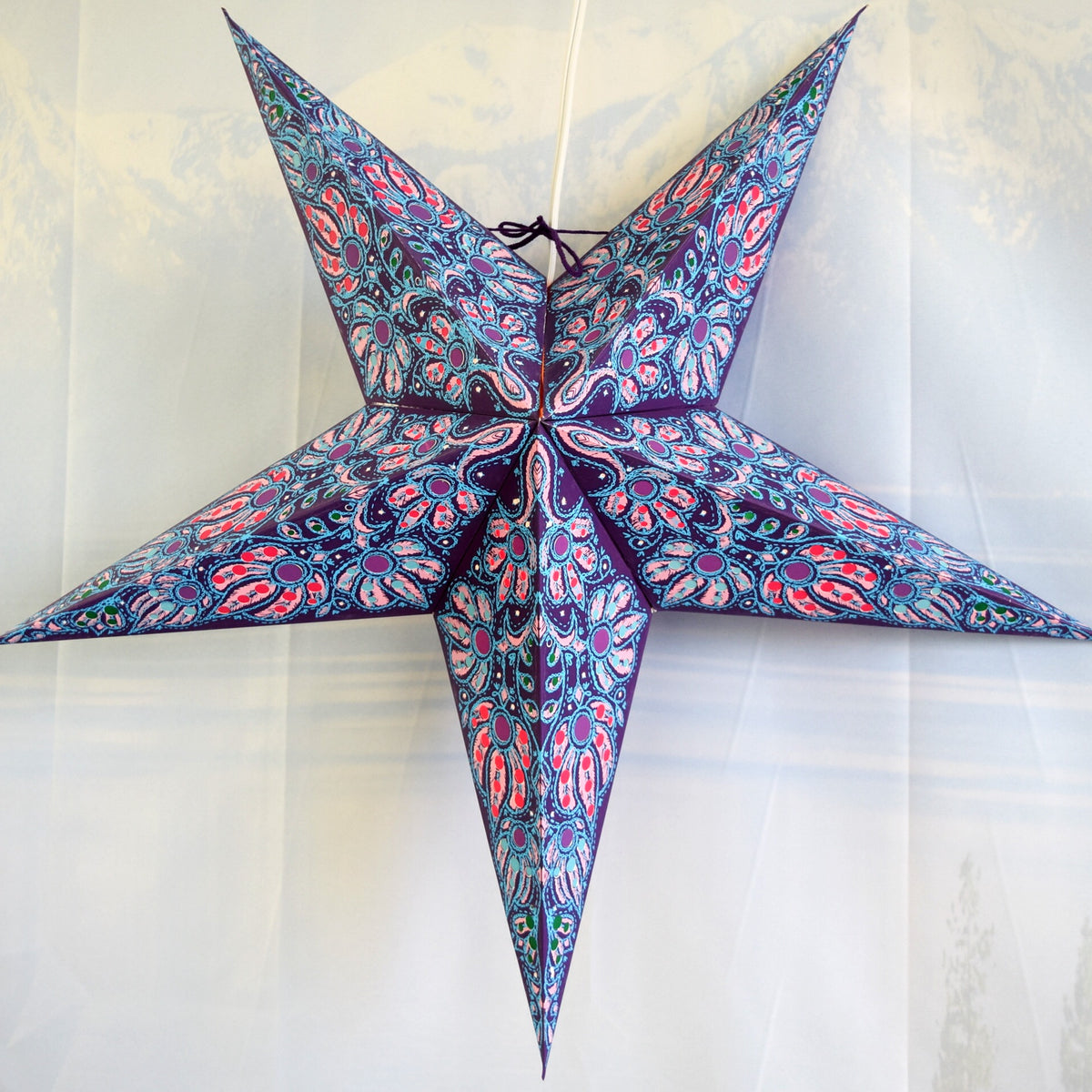 24 Inch Paper Star Lantern, Pink Purple Aurora KIT with Pendant Light Included