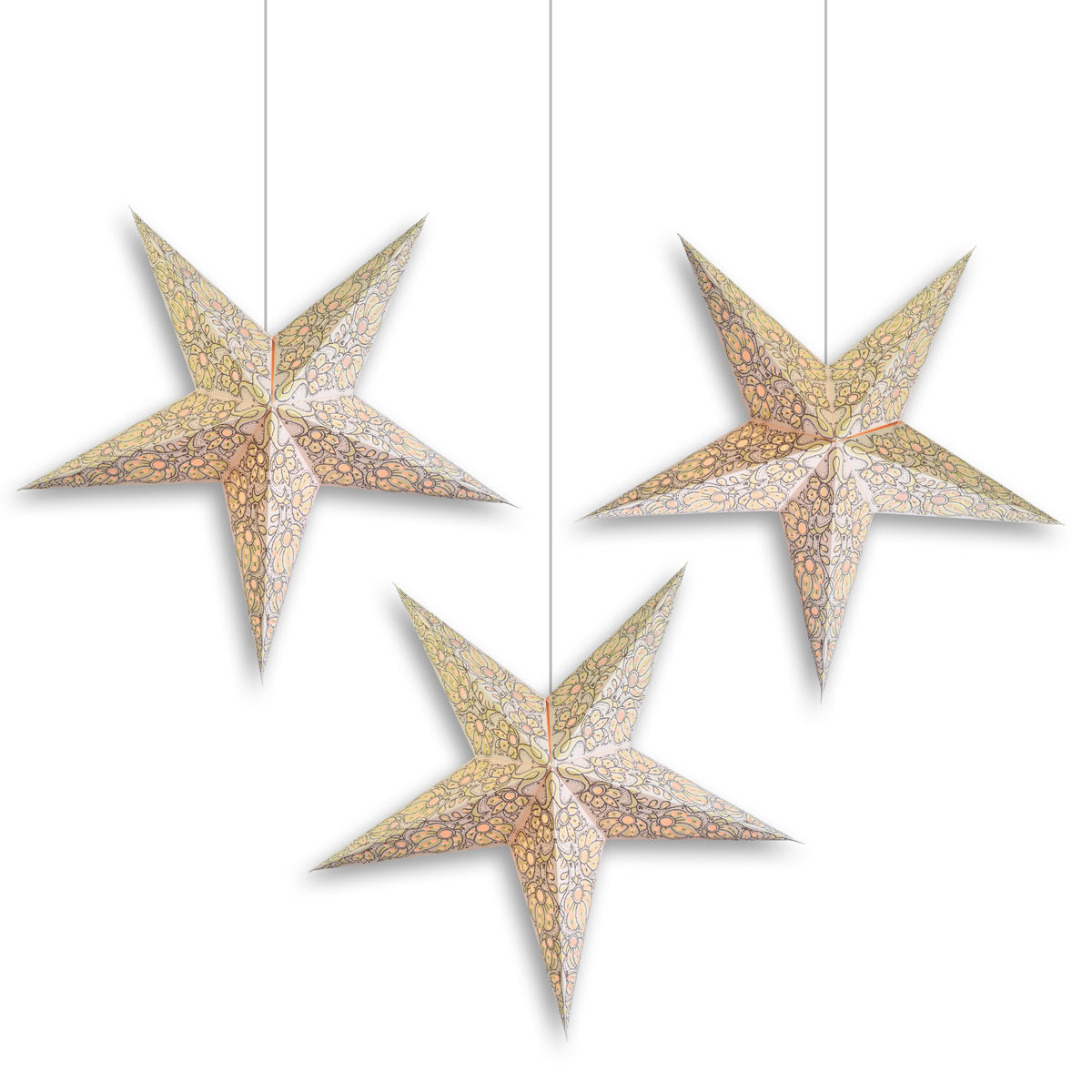 3-PACK | 24 Inch Paper Star Lantern, White Solar Burst KIT with Triple Pendant Light Included