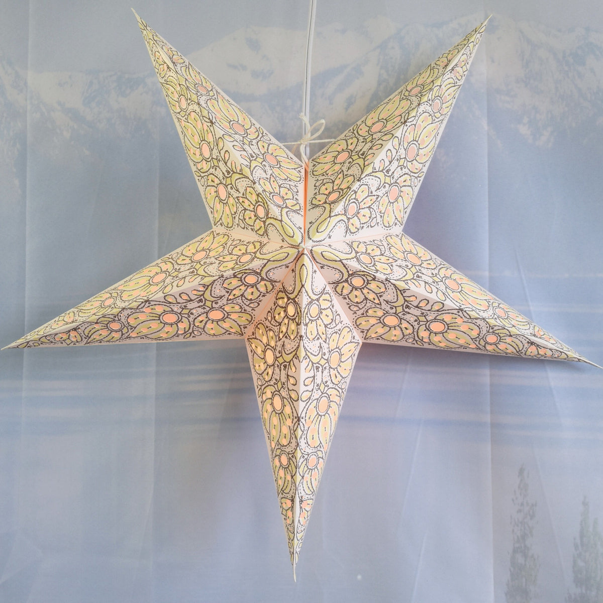 24 Inch Paper Star Lantern, White Solar Burst KIT with Pendant Light Included