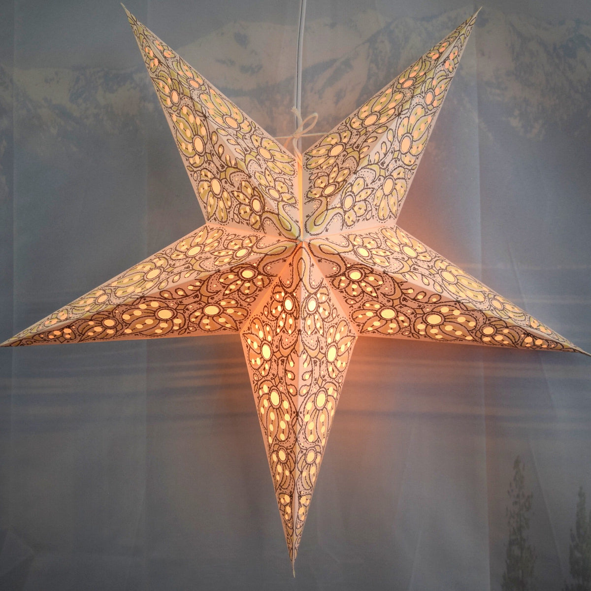 3-PACK | 24 Inch Paper Star Lantern, White Solar Burst KIT with Triple Pendant Light Included