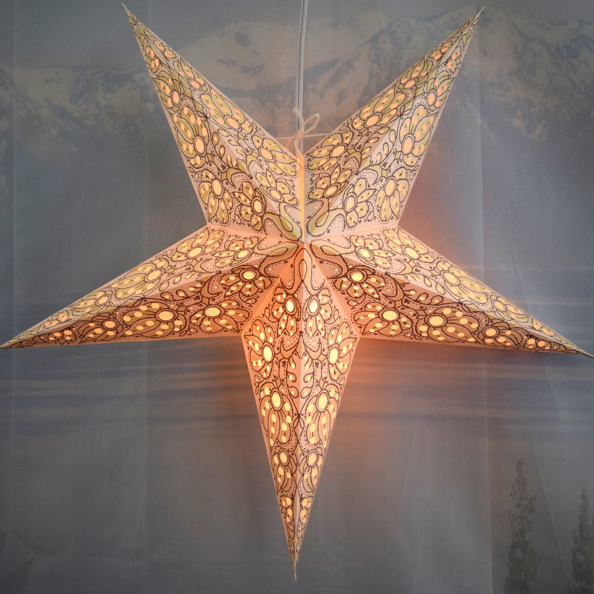 24 Inch Paper Star Lantern, White Solar Burst KIT with Pendant Light Included