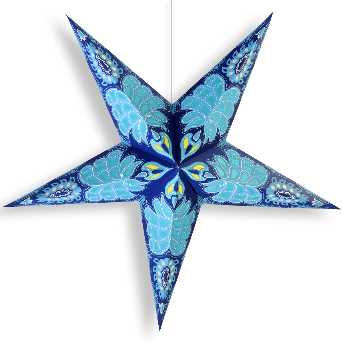 24 Inch Paper Star Lantern, Blue Astral Glow KIT with Pendant Light Included