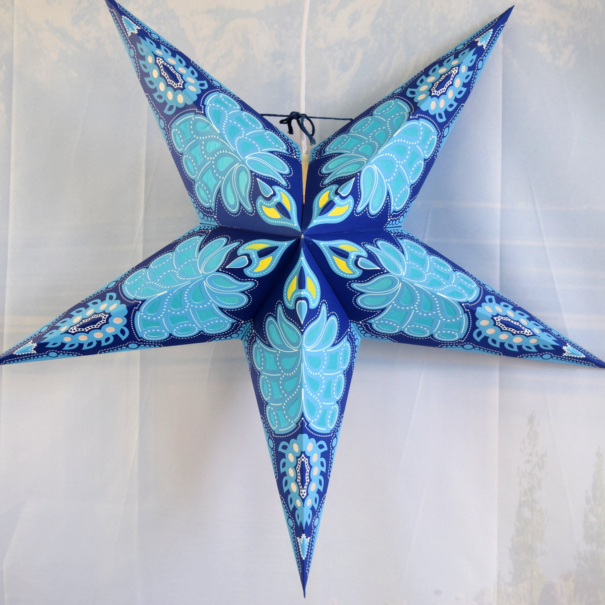 24 Inch Paper Star Lantern, Blue Astral Glow