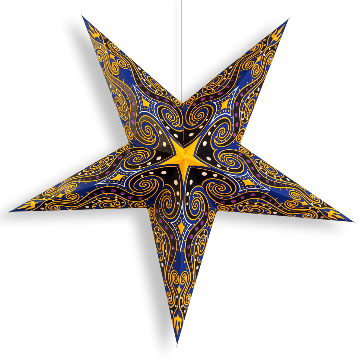 24 Inch Paper Star Lantern, Blue Yellow Astral Wind KIT with Pendant Light Included