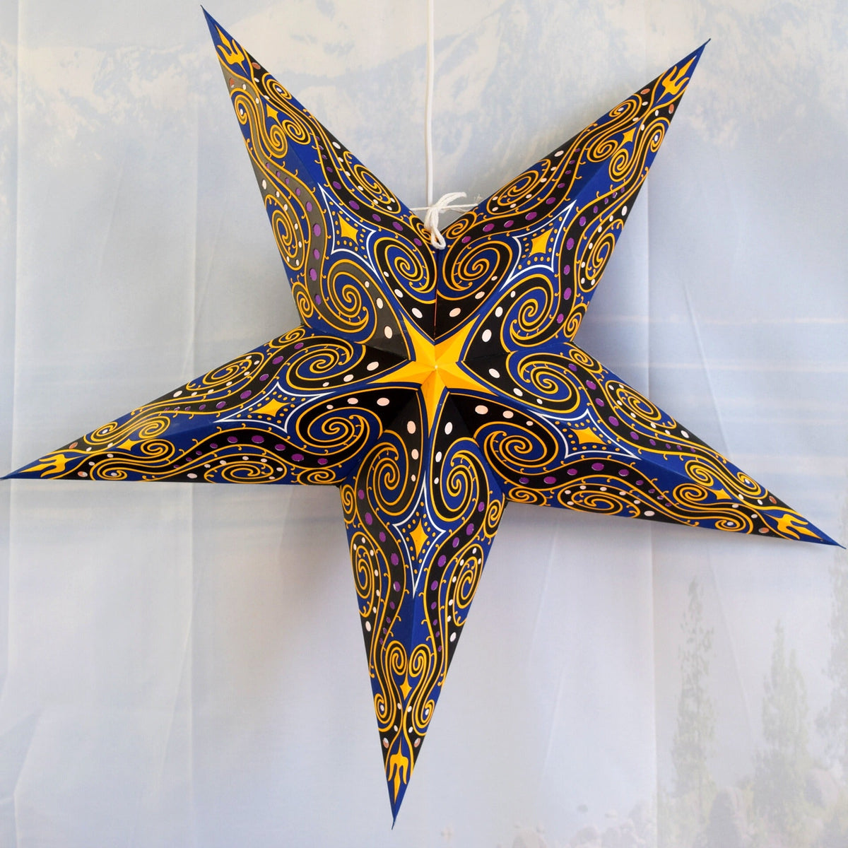 3-PACK | 24 Inch Paper Star Lantern, Blue Yellow Astral Wind KIT with Triple Pendant Light Included