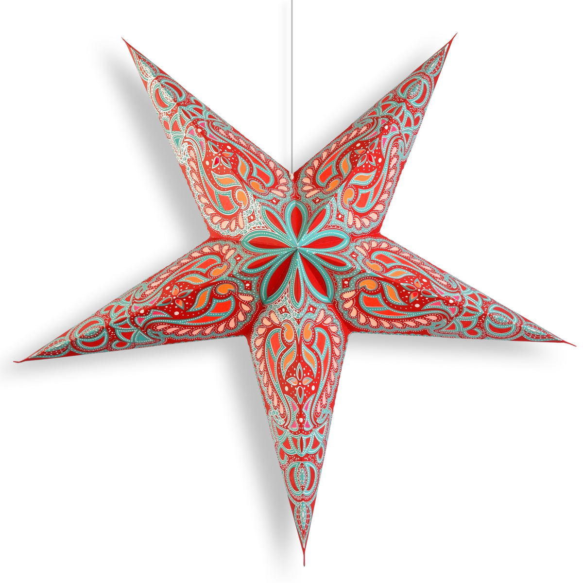 24 Inch Paper Star Lantern, Red Stellar Bloom KIT with Pendant Light Included