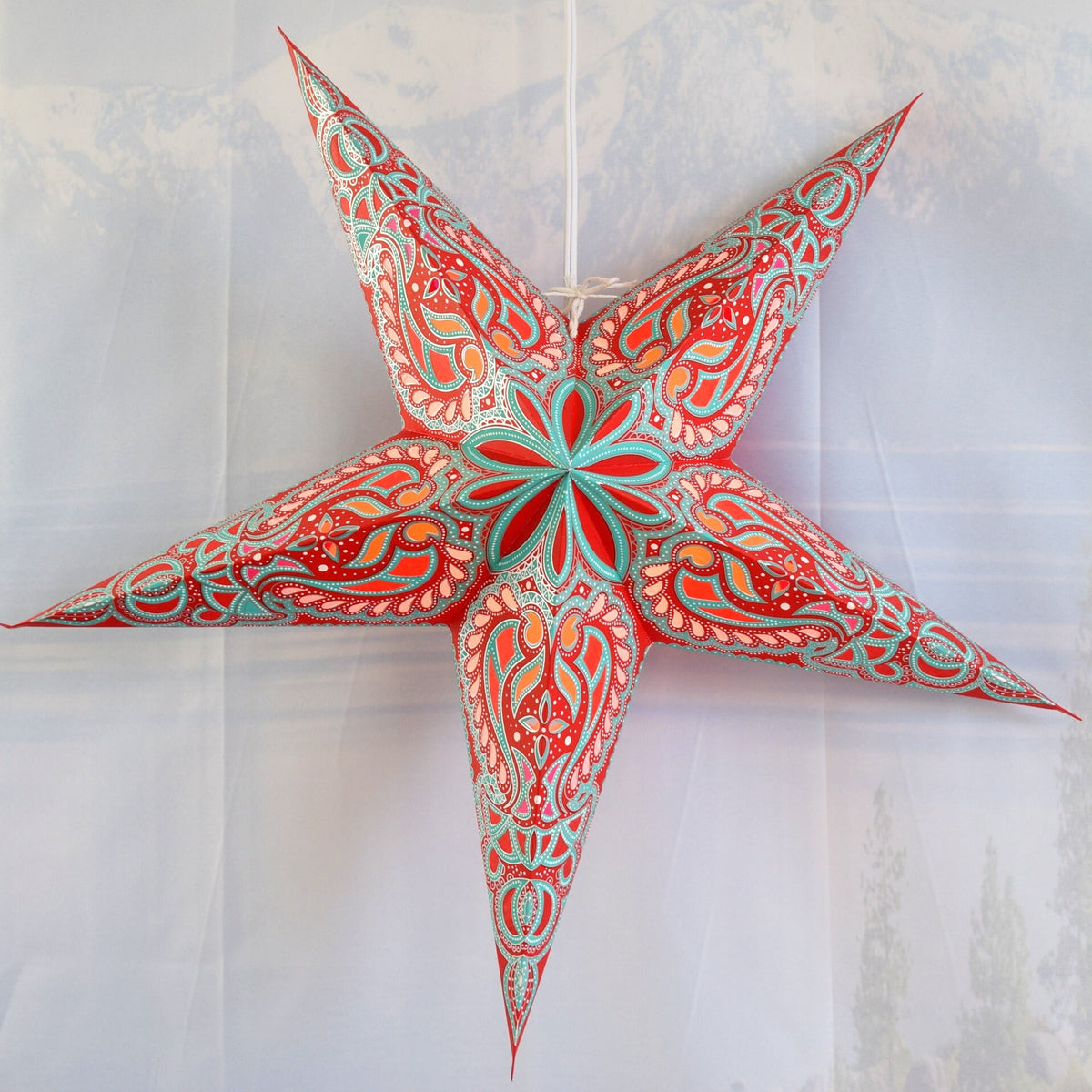 3-PACK | 24 Inch Paper Star Lantern, Red Stellar Bloom KIT with Triple Pendant Light Included