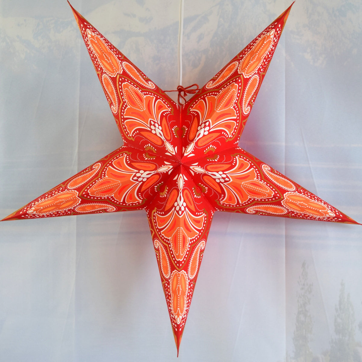 24 Inch Paper Star Lantern, Red Aura Glow Glitter