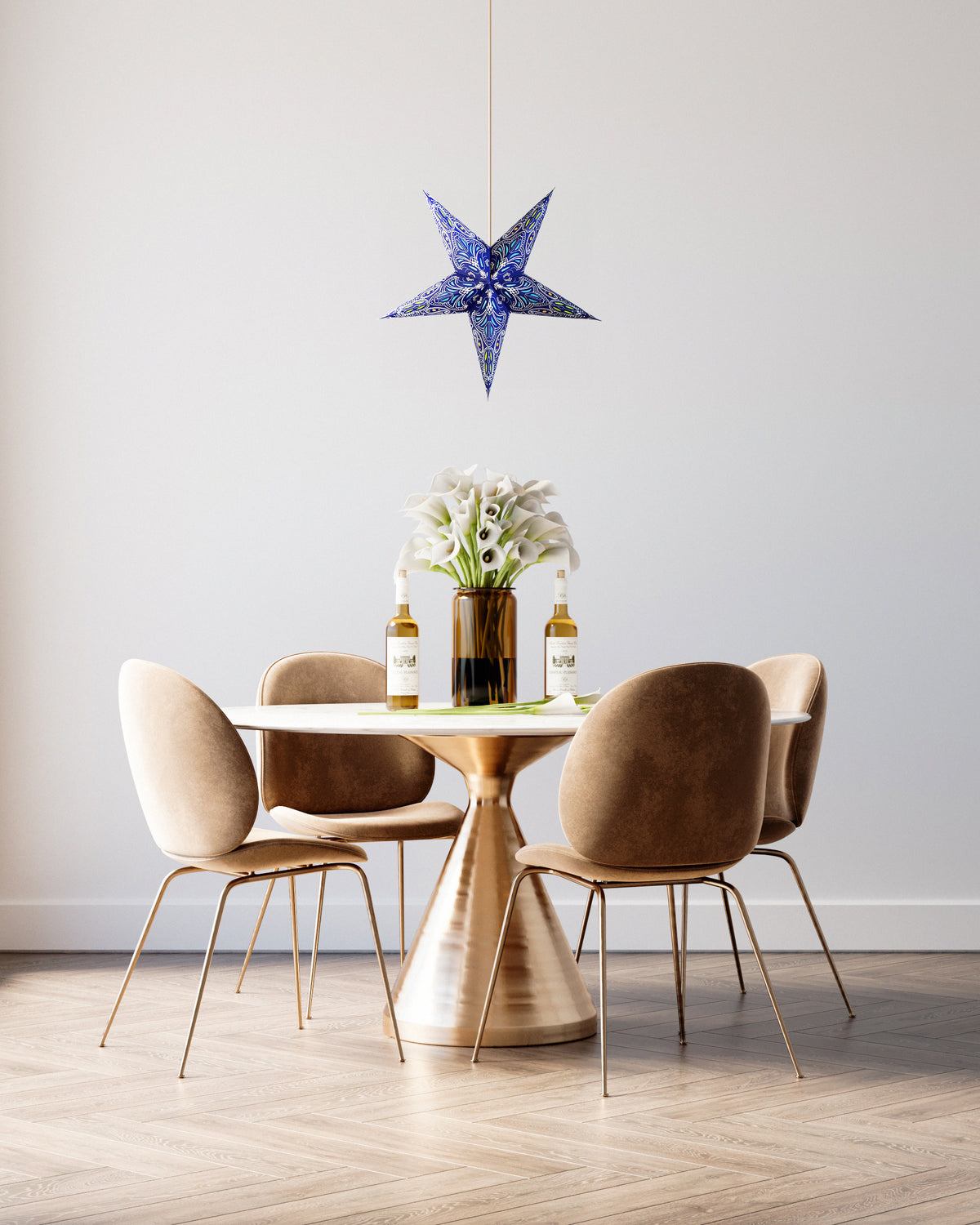 24 Inch Paper Star Lantern, Blue Aura Glow Glitter KIT with Pendant Light Included