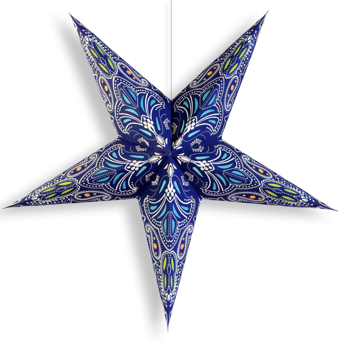 24 Inch Paper Star Lantern, Blue Aura Glow Glitter