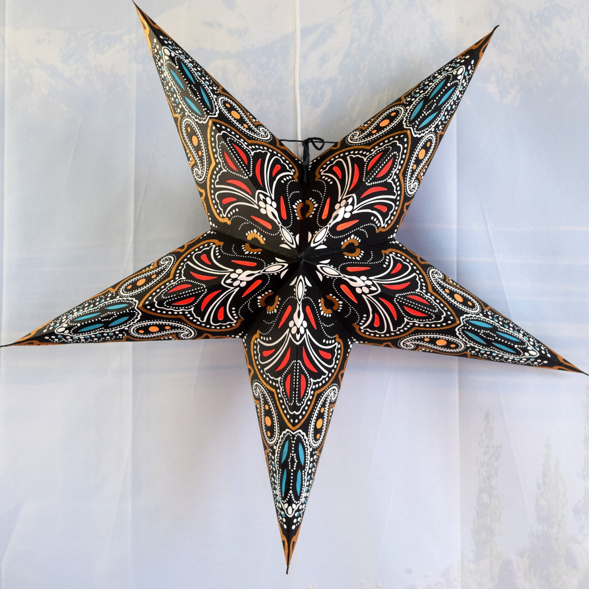 24 Inch Paper Star Lantern, Black Aura Glow Glitter