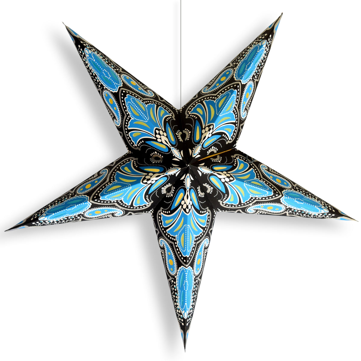 24 Inch Paper Star Lantern, Blue Green Aura Glow Glitter KIT with Pendant Light Included