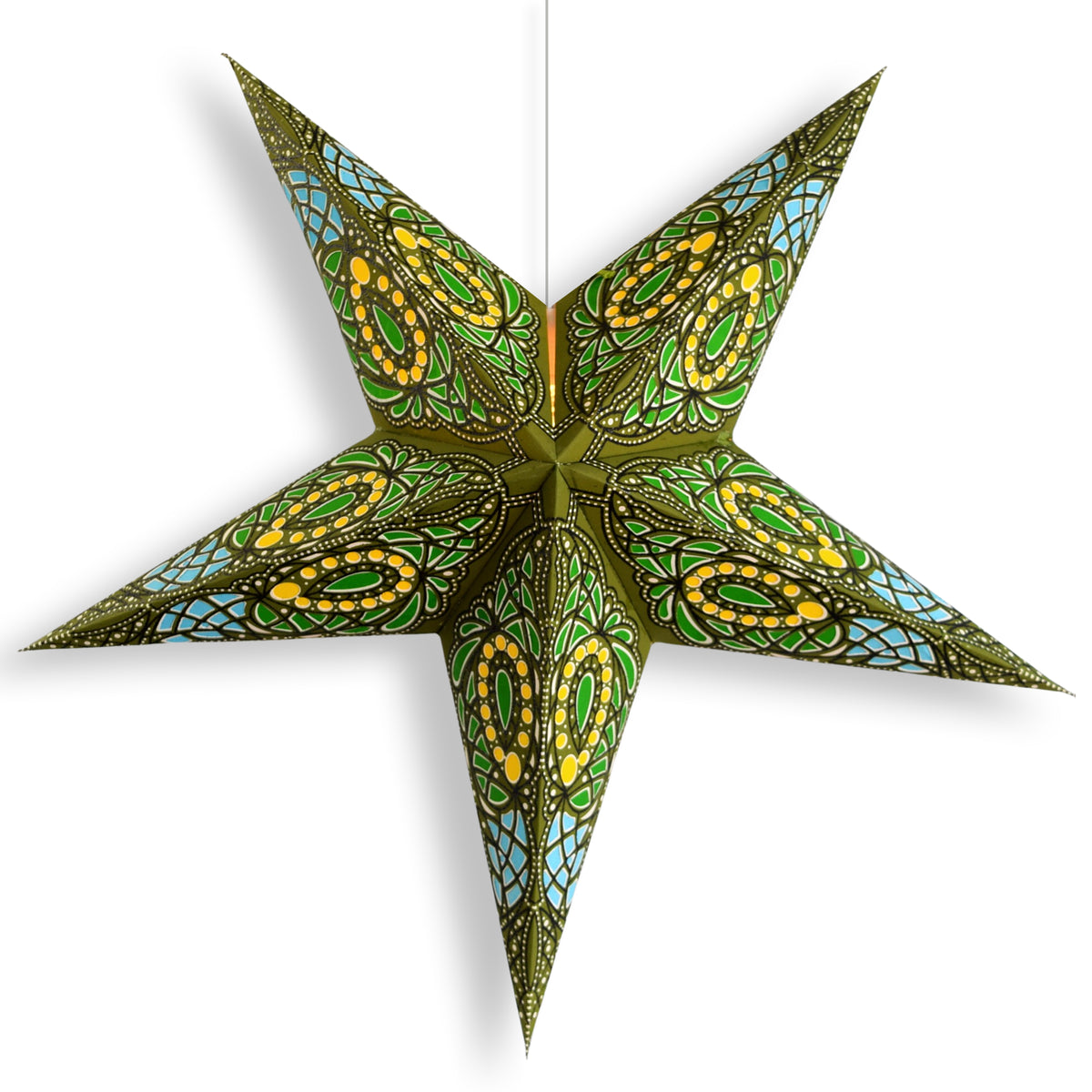 24 Inch Paper Star Lantern, Green Brown Galactic Glitter KIT with Pendant Light Included