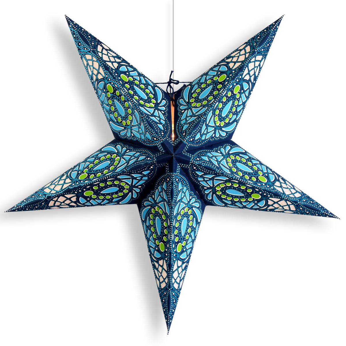 24 Inch Paper Star Lantern, Blue Galactic Glitter KIT with Pendant Light Included