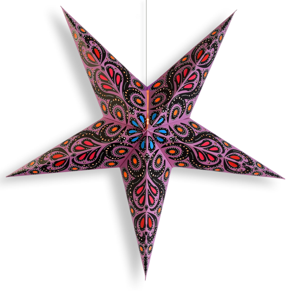 24 Inch Paper Star Lantern, Purple Astral Bloom KIT with Pendant Light Included