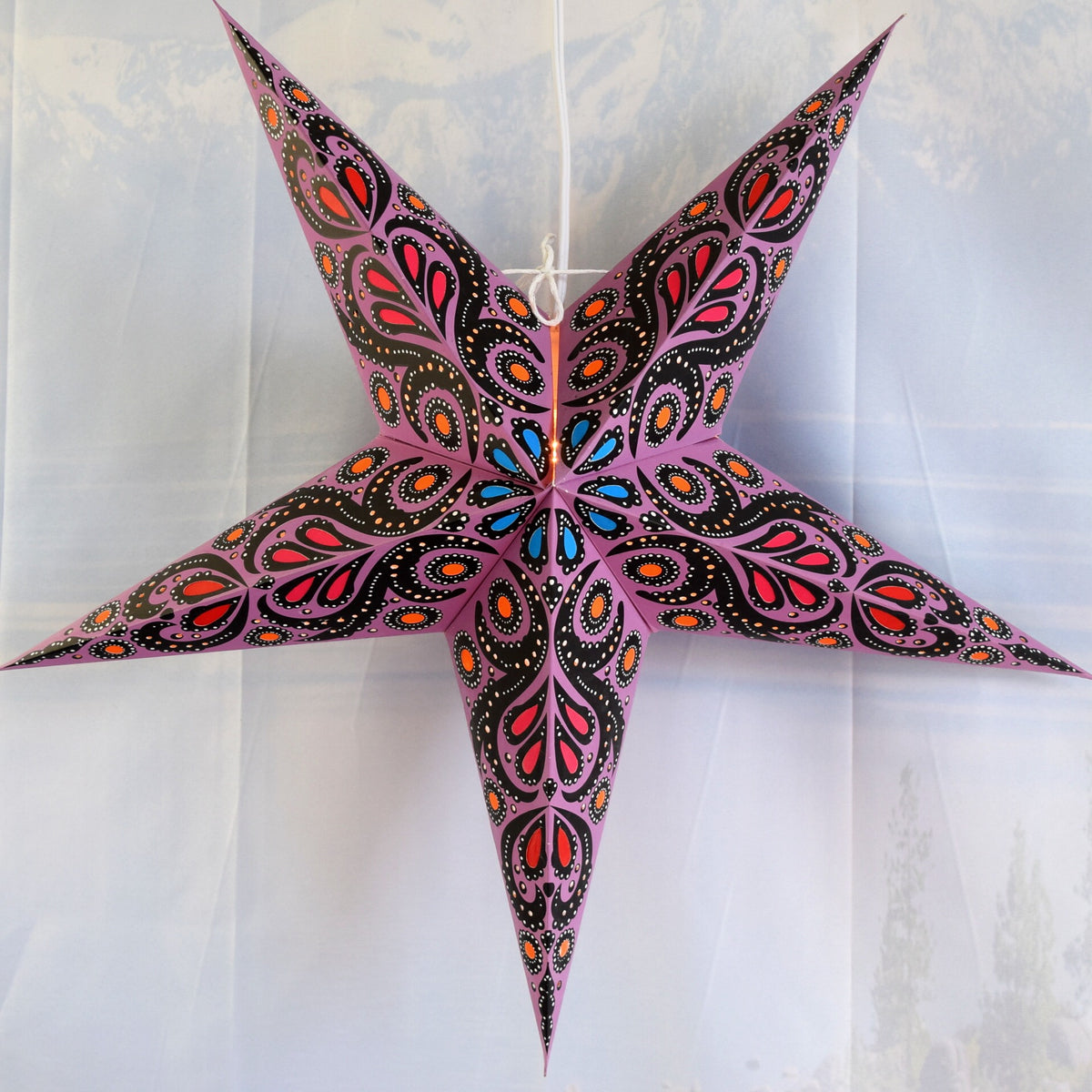 24 Inch Paper Star Lantern, Purple Astral Bloom KIT with Pendant Light Included