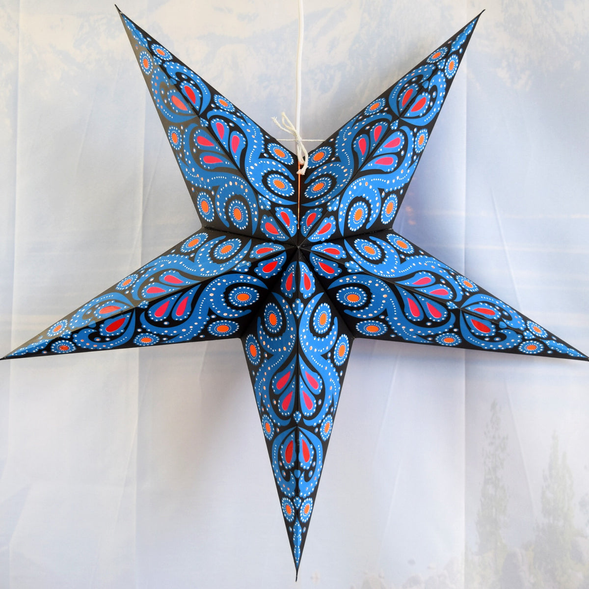 24 Inch Paper Star Lantern, Blue Astral Bloom KIT with Pendant Light Included