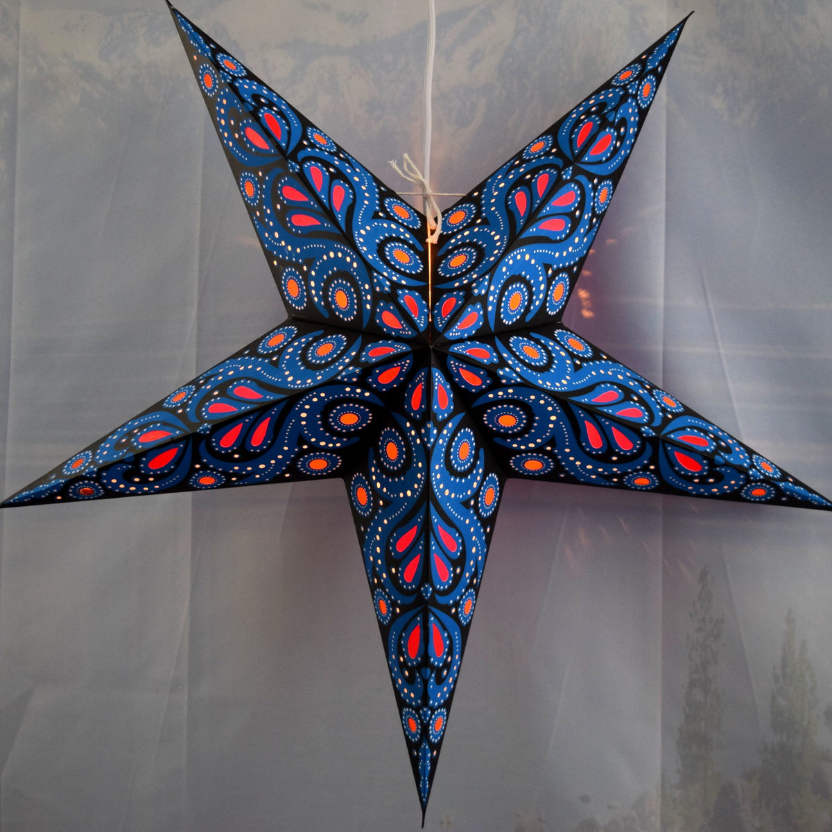 24 Inch Paper Star Lantern, Blue Astral Bloom KIT with Pendant Light Included