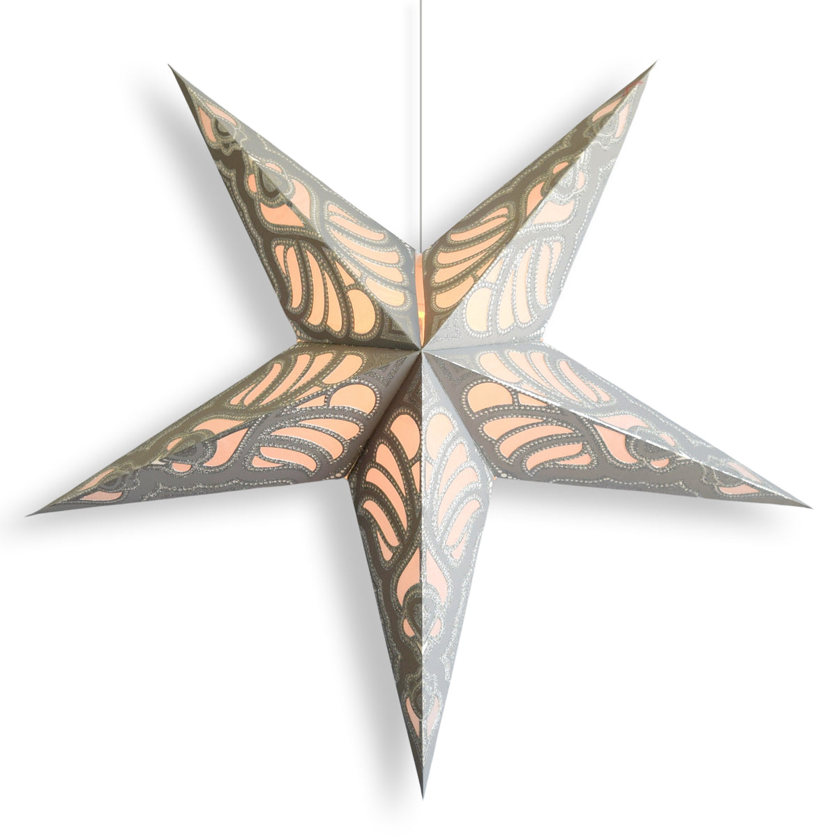 24 Inch Paper Star Lantern, White Radiant Dawn Glitter KIT with Pendant Light Included