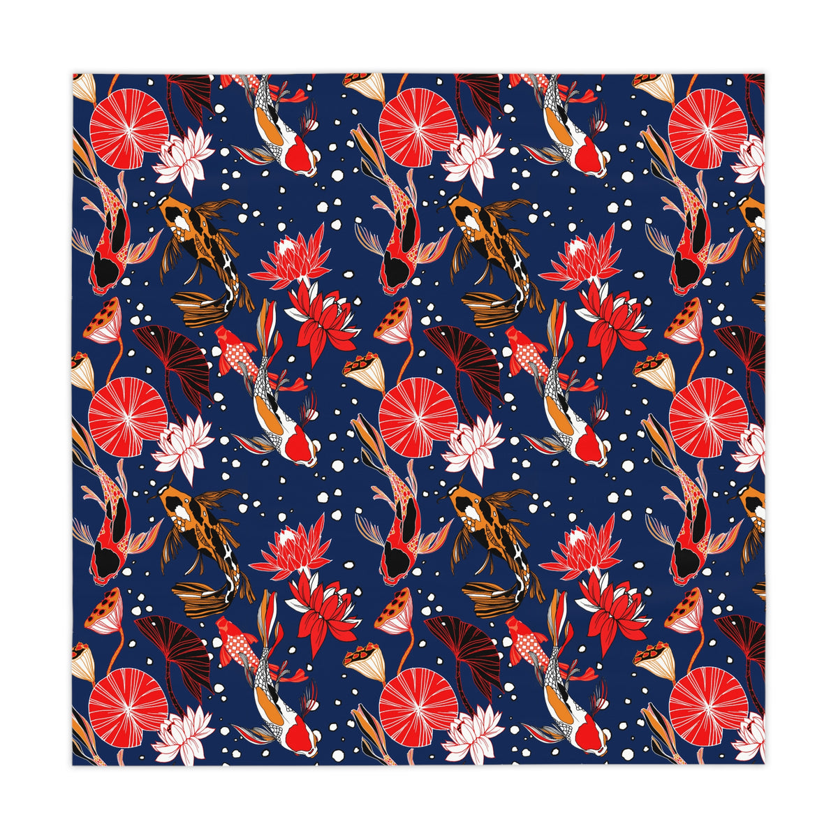 Decorative Tablecloth with Tropical Koi Fish Pond Design, Durable Polyester (55.1&quot; x 55.1&quot;)