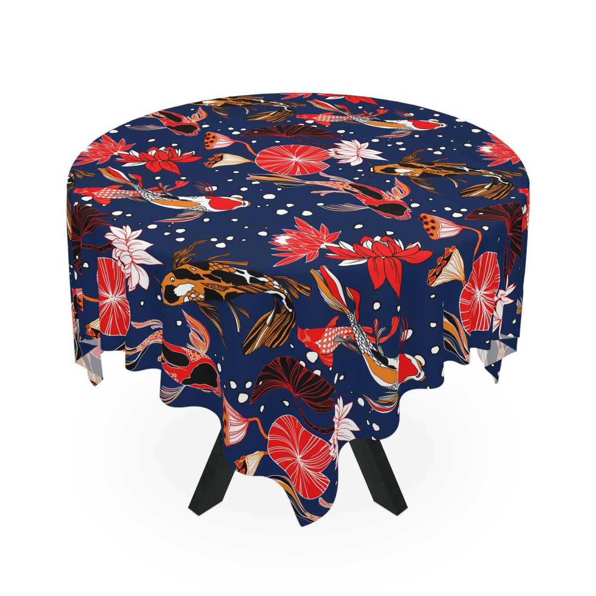 Decorative Tablecloth with Tropical Koi Fish Pond Design, Durable Polyester (55.1&quot; x 55.1&quot;)