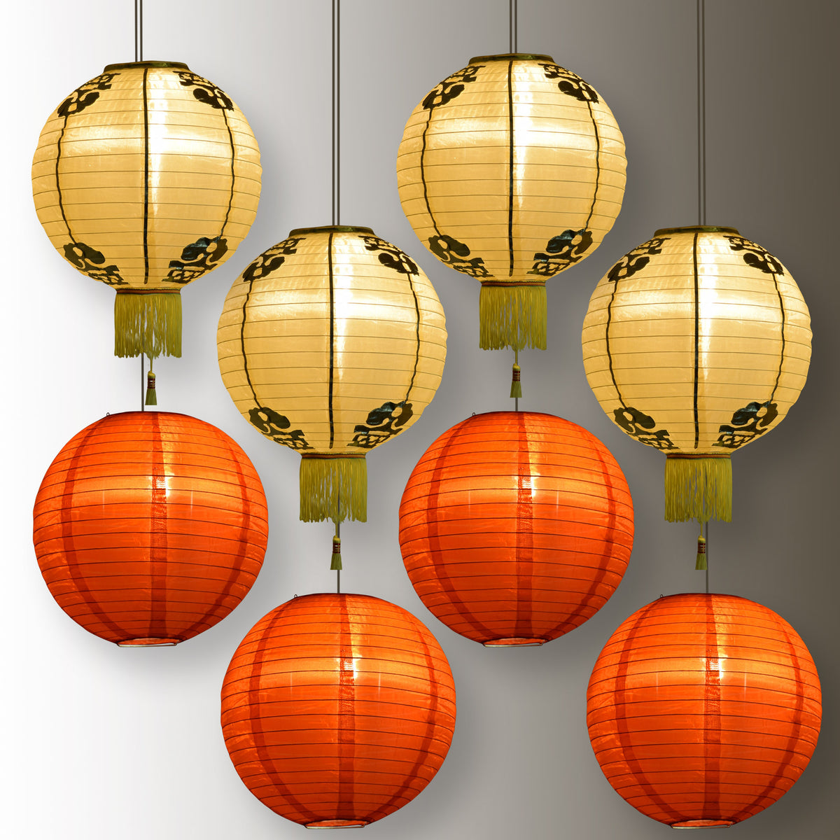 8 PACK | Chinese Lunar New Year Prosperity Nylon Lanterns, Yellow Red Hanging Combo Set