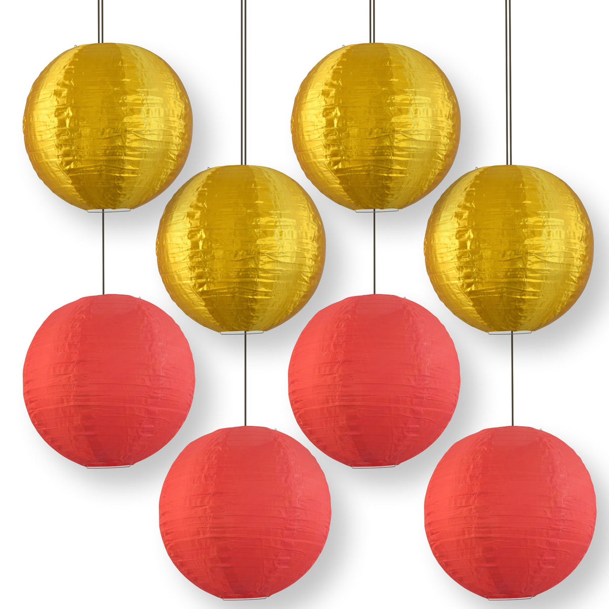 8 PACK | Chinese Lunar New Year Nylon Lanterns, Gold Red Combo Set