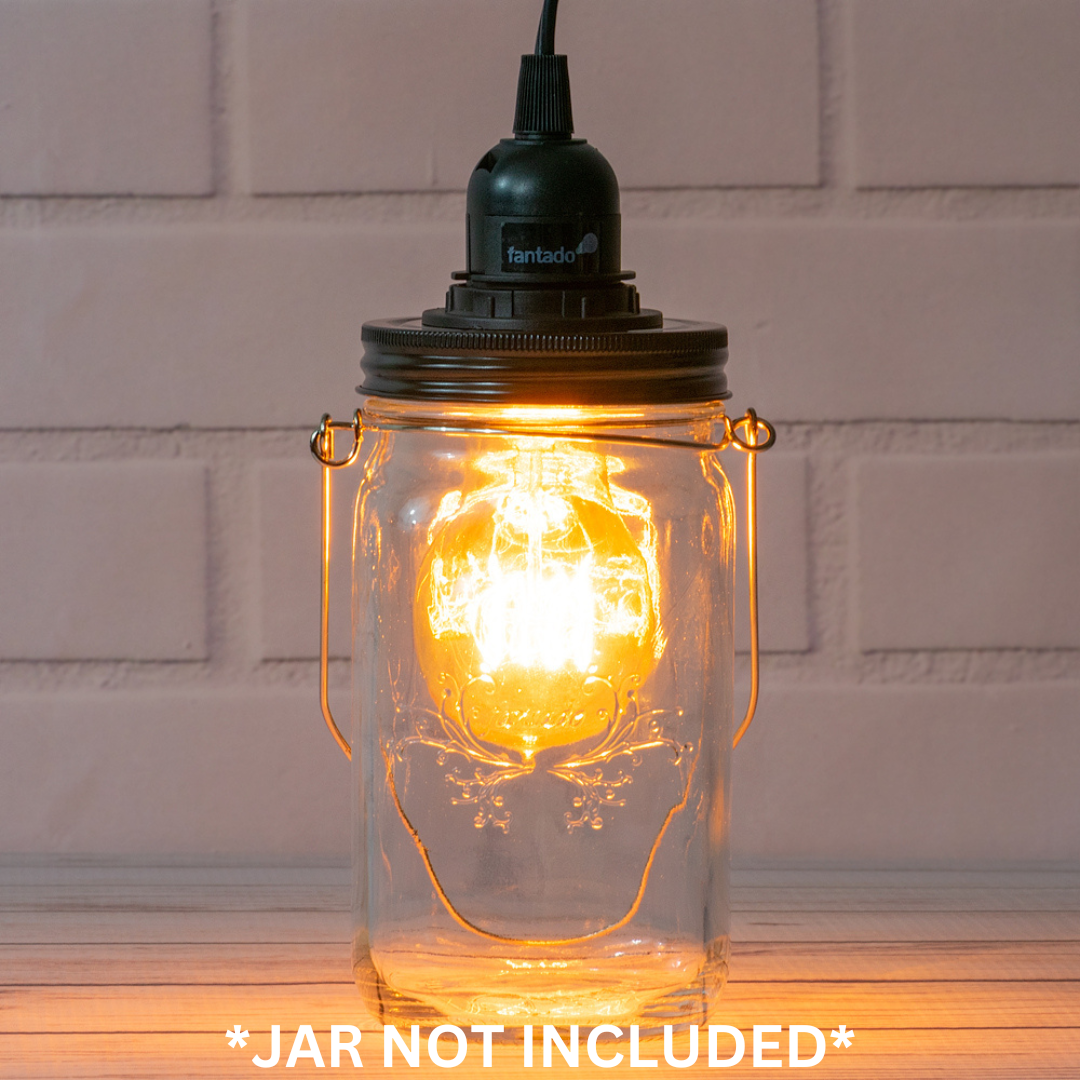 Fantado Mason Jar Pendant Light Kit, Wide Mouth, Black Cord, 15FT