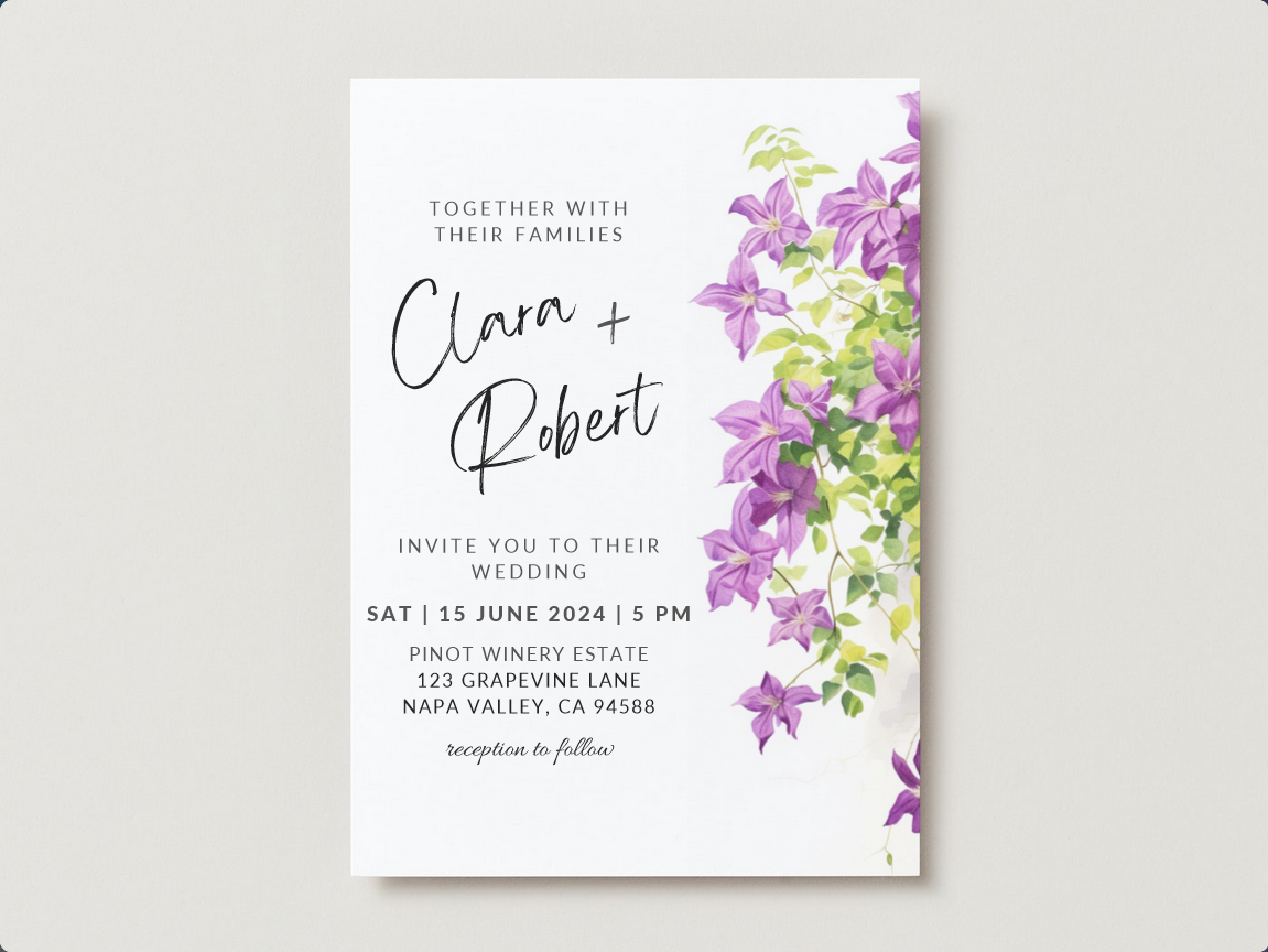 CUSTOM ORDER Pastel Purple Lavender, Blush Pink & Water Color Floral  Wedding Invitation with RSVP, Envelope, and Return Address Printing