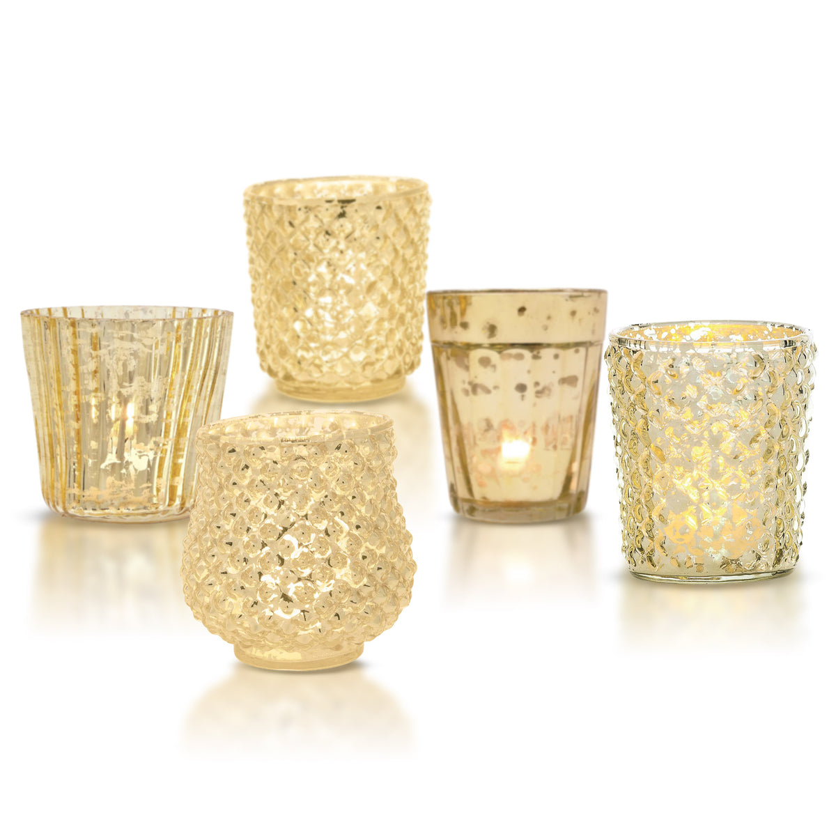 Best in Class Mercury Glass Votive Tea Light Candle Holder Set - Gold (5 PACK Assorted Medium)