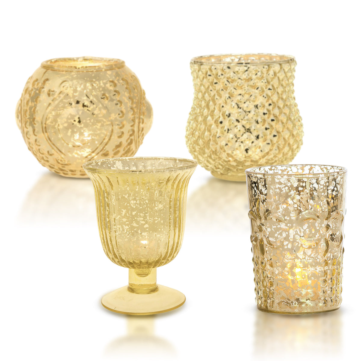 Best in Show Mercury Glass Votive Tea Light Candle Holder Set - Gold (4 PACK Assorted Large)