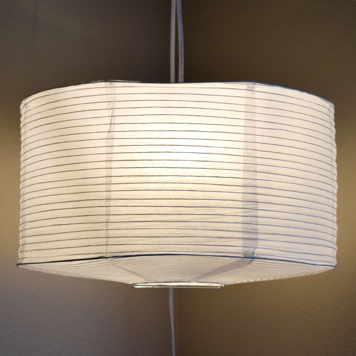 Large Drum Shaped Premium Fine Line Paper Lantern Lampshade, White (18&quot;W x 10.5&quot;H)