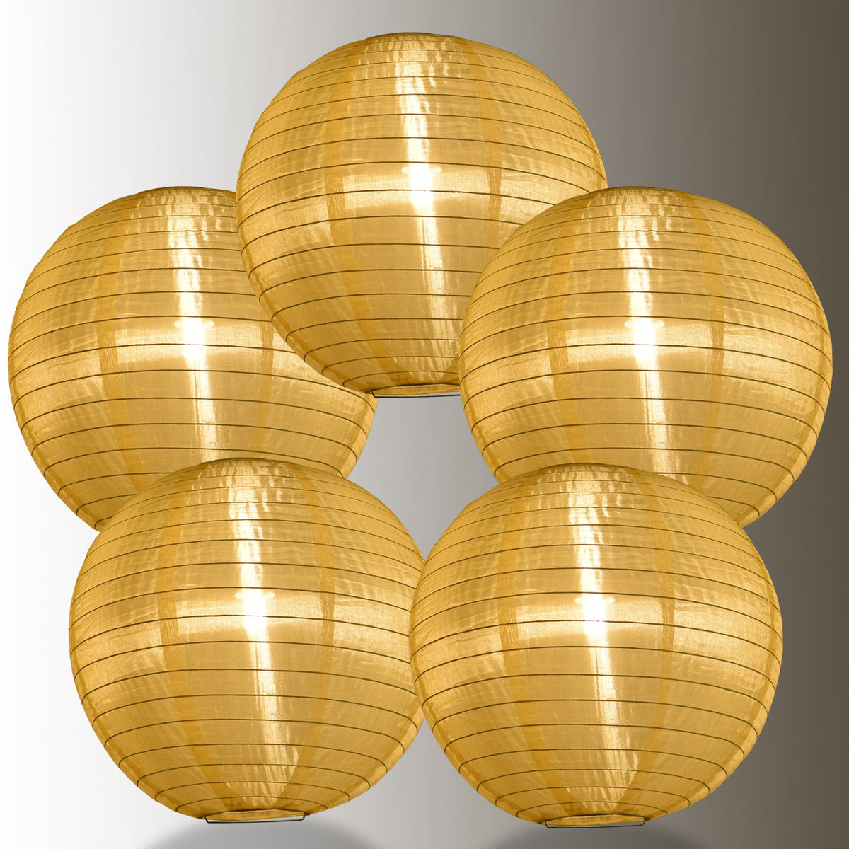 5-PACK 18&quot; Golden Yellow Shimmering Nylon Lantern, Even Ribbing, Durable, Hanging