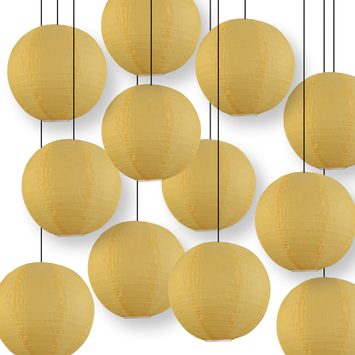 BULK PACK (12) 14&quot; Golden Yellow Shimmering Nylon Lantern, Even Ribbing, Durable, Hanging