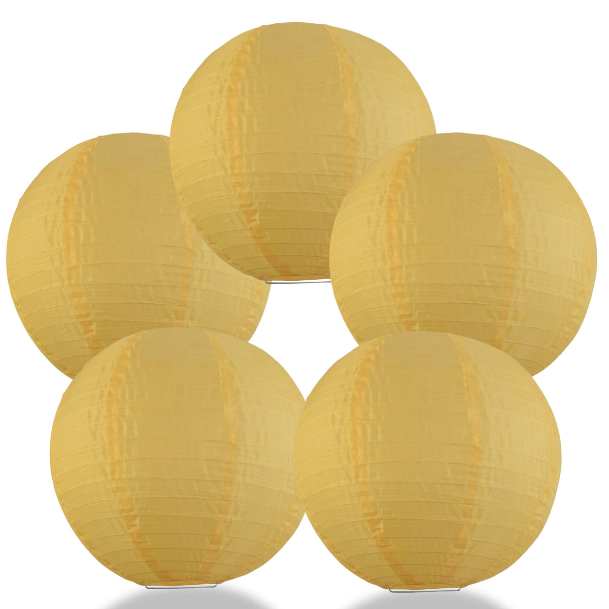 BULK PACK (5) 24&quot; Gold Yellow Shimmering Nylon Lantern, Even Ribbing, Durable, Hanging