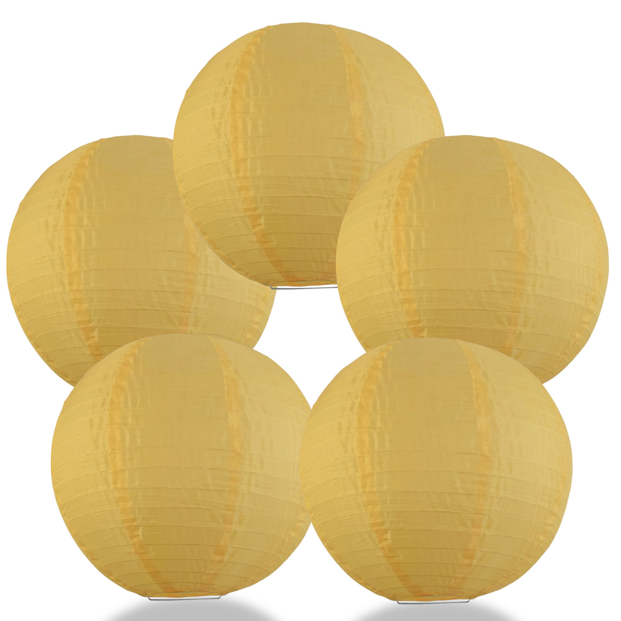 BULK PACK (5) 24" Gold Yellow Shimmering Nylon Lantern, Even Ribbing, Durable, Hanging