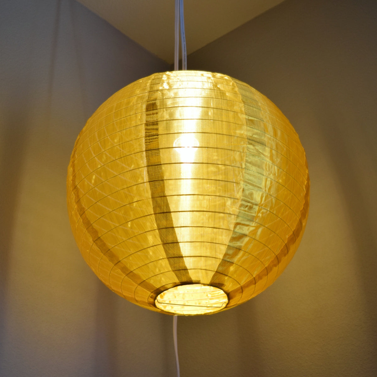 Jumbo 30 Inch Gold Shimmering Nylon Lantern, Even Ribbing, Durable, Hanging