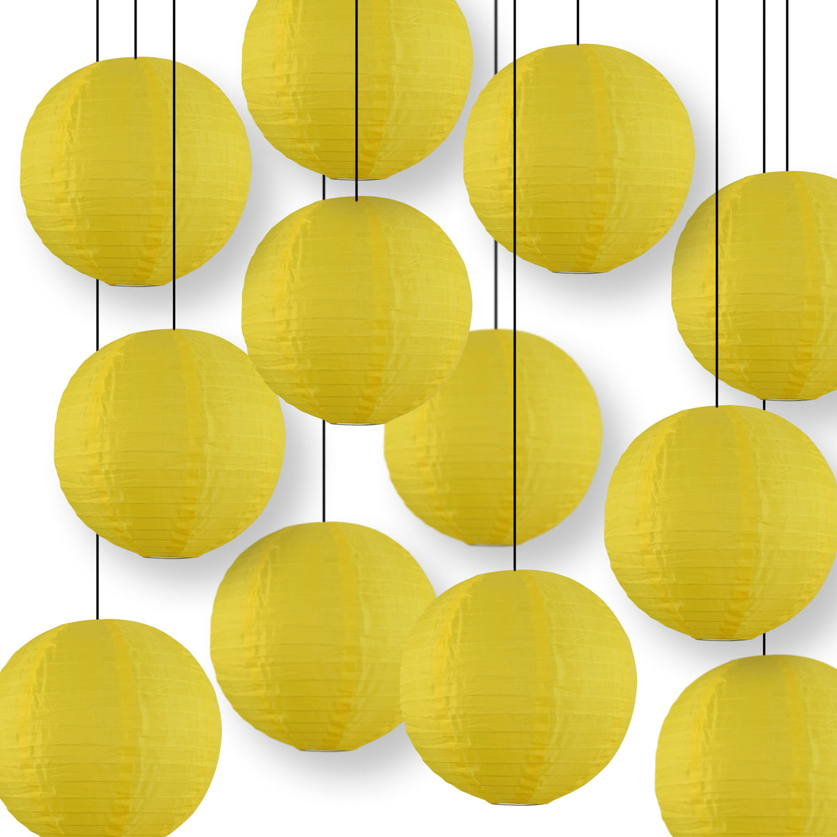 12 PACK | 14&quot; Yellow Shimmering Nylon Lantern, Even Ribbing, Durable, Hanging Decoration