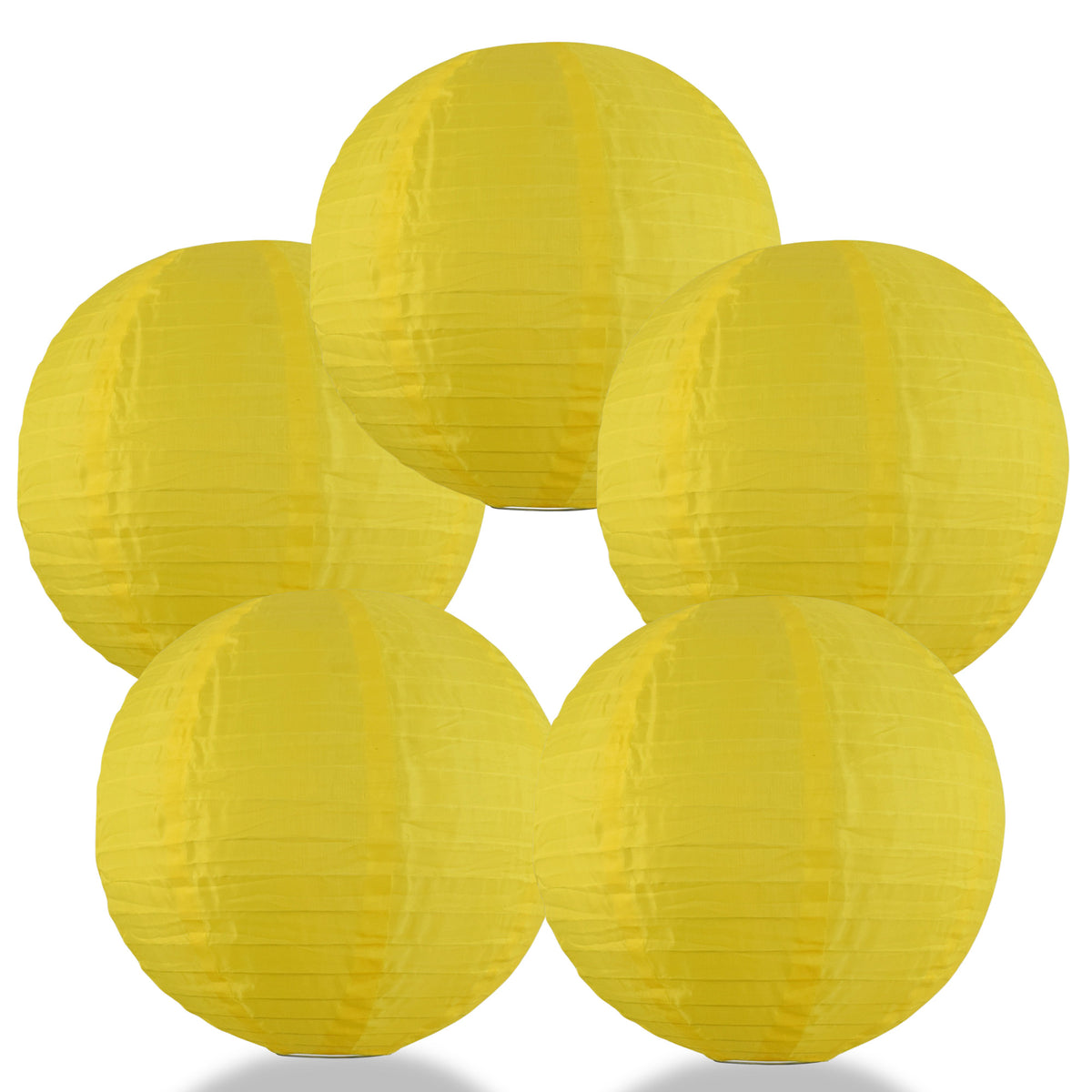 5 PACK | 14&quot; Yellow Shimmering Nylon Lantern, Even Ribbing, Durable, Hanging Decoration